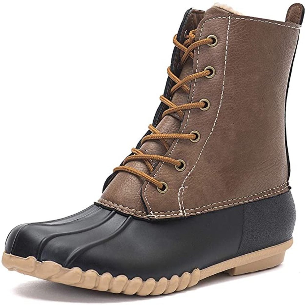 Duck- Boots 7 Black Brown Faux Fur Lined Waterproof Non Slip Ankle Snow Rain New